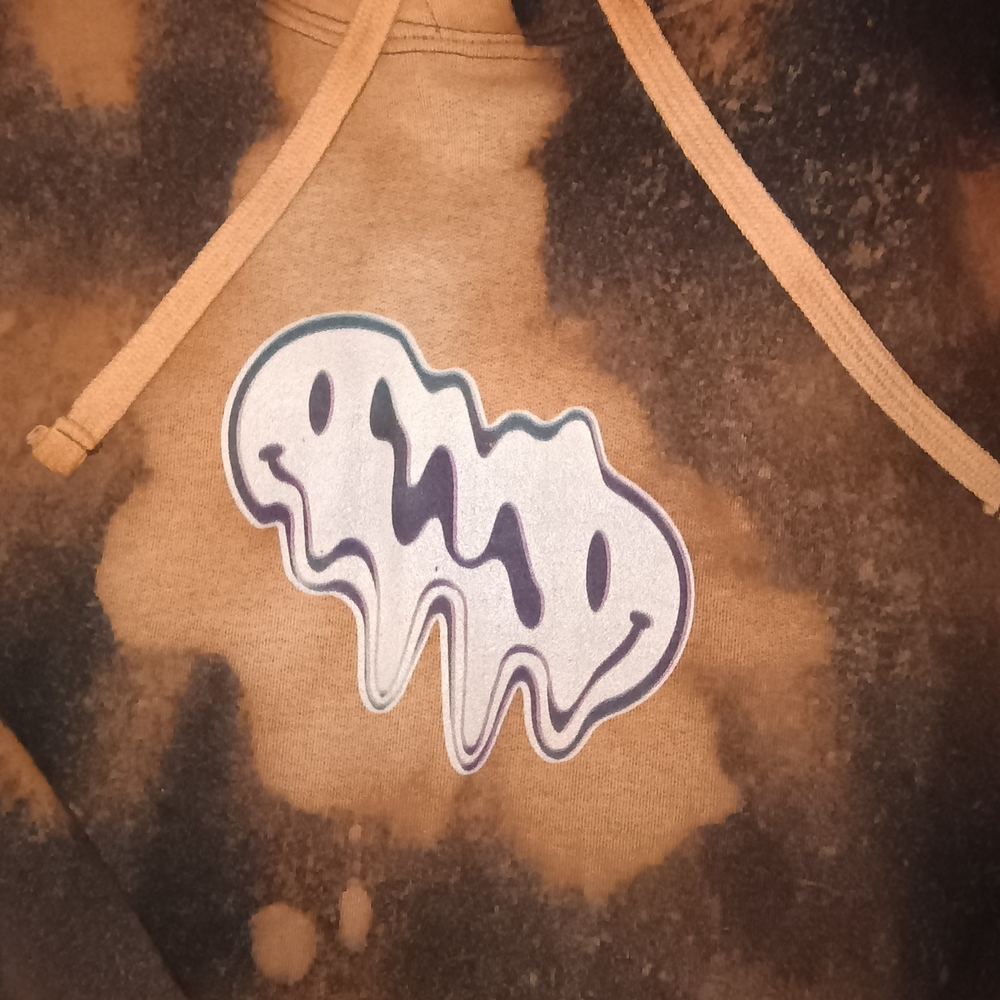 Port and Company Brown and Black Tie-Dye Hoodie with Melted Smile Graphic